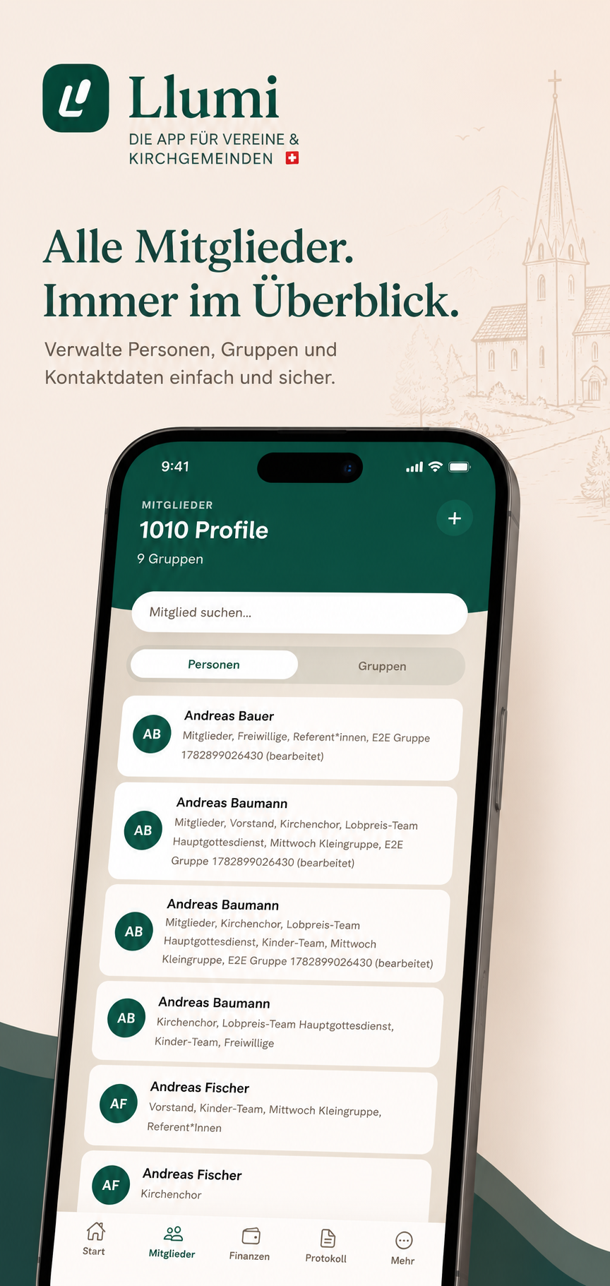 Llumi Mitgliederliste mit Profilen und Gruppen